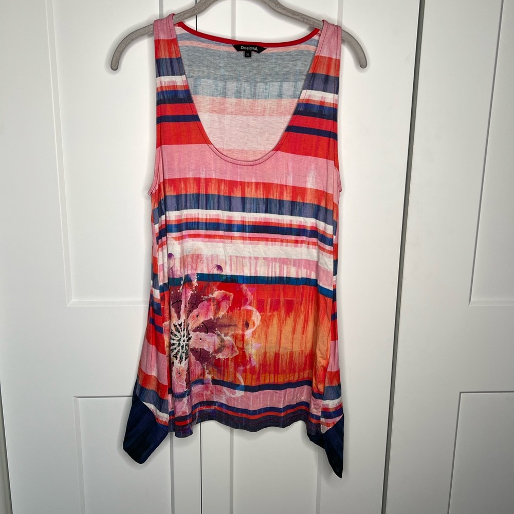 Desigual Floral Stripe Colorful Tank Top Women’s Size XL